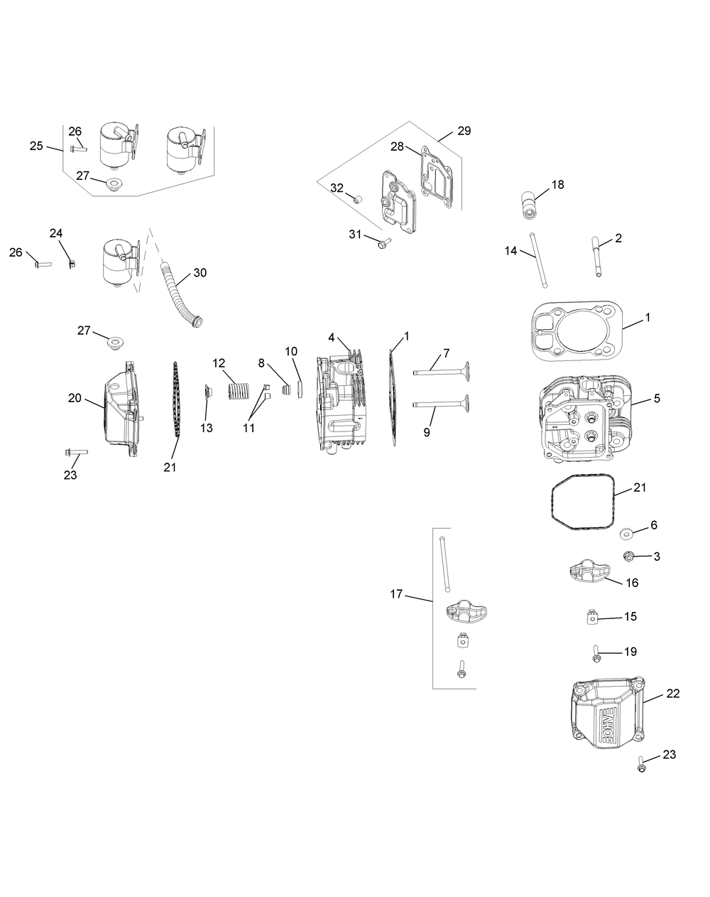 Kohler Cv732-3015 Head, Valve And Breather Diagram and Parts List for Z-FORCELZ60 (53AGD-53AGD050)(2015) Cub Cadet Lawn Tractor